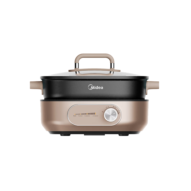 Midea Electric Hot Pot, 6L Capacity, Household Antibacterial Multi-Functional Cooker, Detachable Steamer, Deep 9CM, Suitable for Steaming, Boiling, Frying, Stir-Frying, Stewing, Braising, All-In Non-Stick Pan, Self-Operated