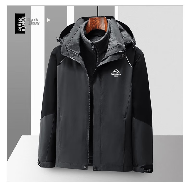 Huili Men's Outdoor Three-In Jacket, Fleece Inner Layer, Windproof And Warm, Detachable Hiking And Mountaineering Coat for Me 25