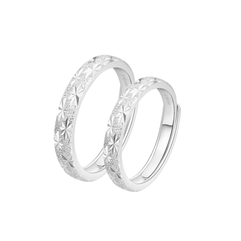 MANHE S999 Sterling Silver Couple Rings, One Pair of Engagement Diamond Rings, Adjustable Women's And Men's Birth Ring, Valentine's Day Gift