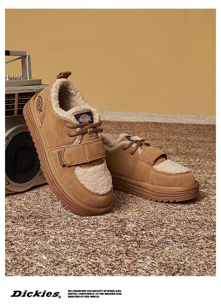 Dickies Women's Snow Boots, Comfortable Casual Flat Shoes, Fleece-Lined Thick Cotton Shoes, Yellow-Brown, Size 35 18