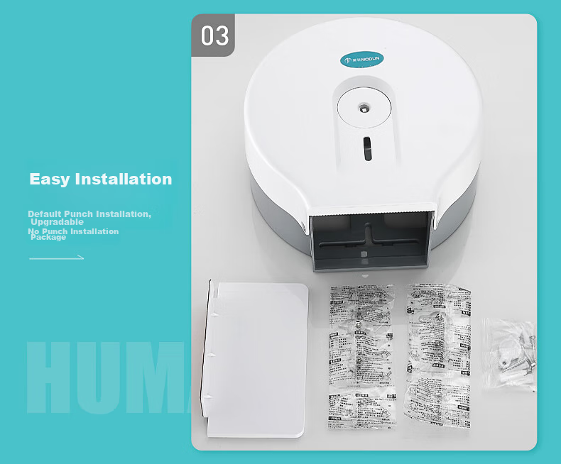 MODUN 5826 White Hotel Bathroom Large Roll Paper Box Wall-Mounted Large Dispenser Box Toilet No-Drilling Tissue Box 14