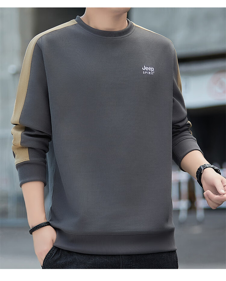 JEEP SPIRIT Men's Waffle Knit Long-Sleeve T-Shirt, Loose Casual Trendy Men's Top for Spring And Autum 22