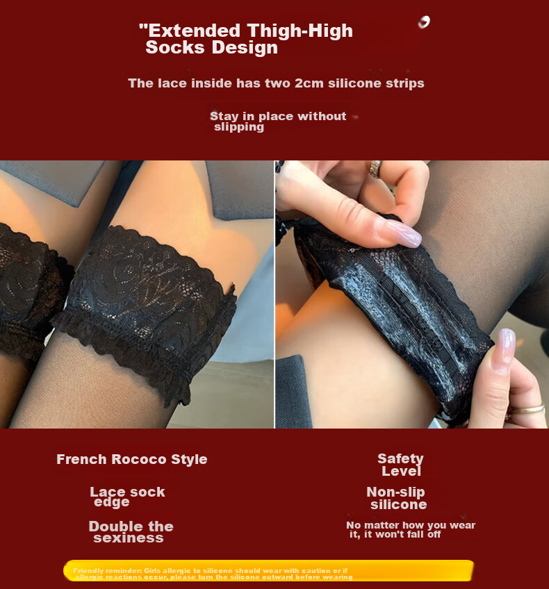LangSha Silk Stockings, Women's Black Over-Knee Thigh-High Socks, Silicone Non-Slip Sexy High-Leg Socks, 2 Pairs, Black 1 White 1, One Size Fits All 2