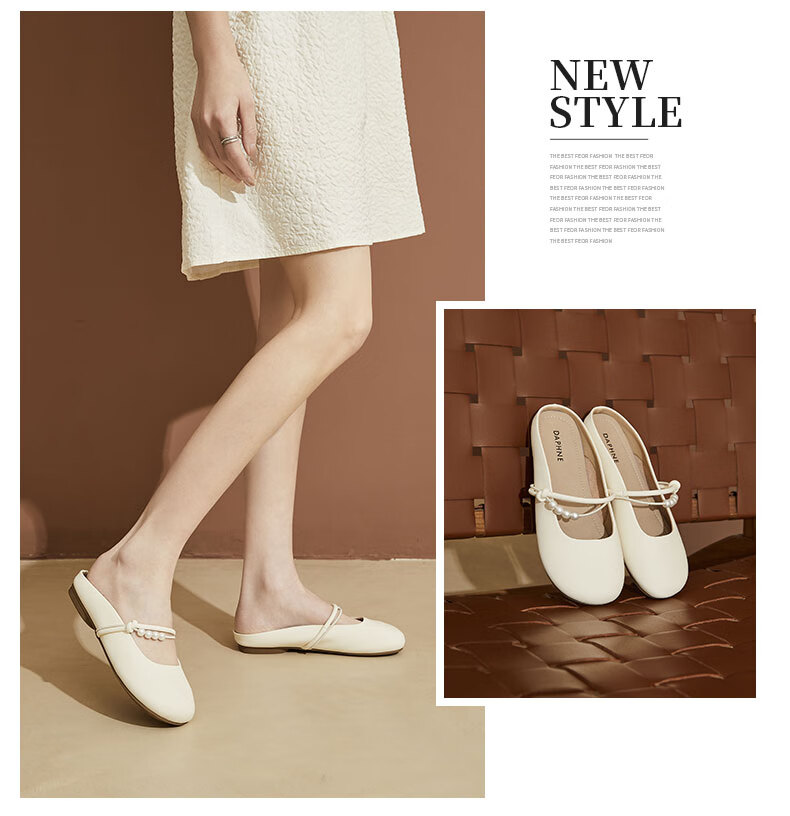 DAPHNE Women's Flat Slippers, Soft-Soled Mary Jane Shoes, Fairy-Style Gentle Sandals, Beige, Size 35 4