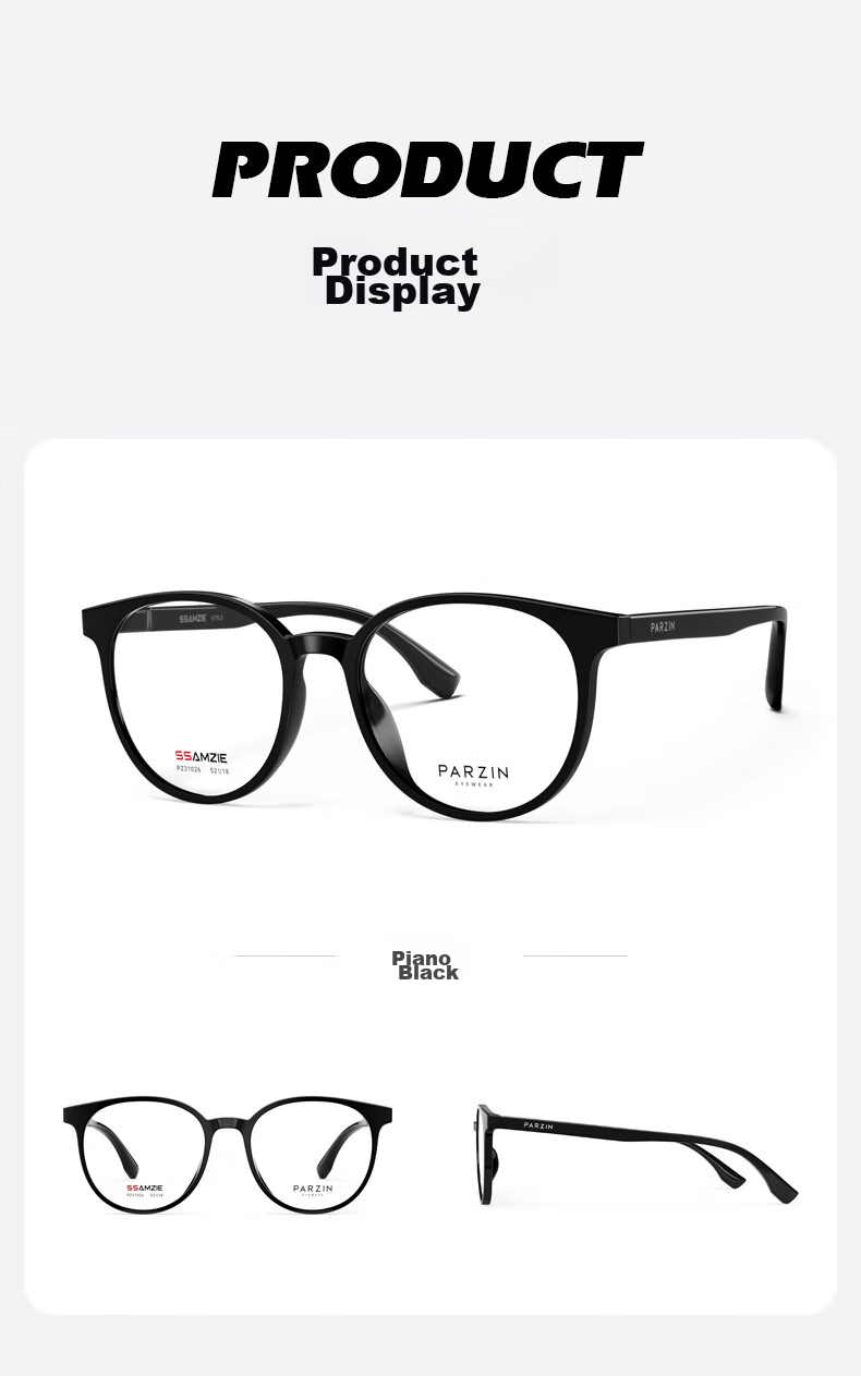PARZIN Myopia Glasses Frame, Fashionable Round Frame for Men And Women, Lightweight Plain Glasses, Can Be Fitted with Prescription Lenses, 31026 9