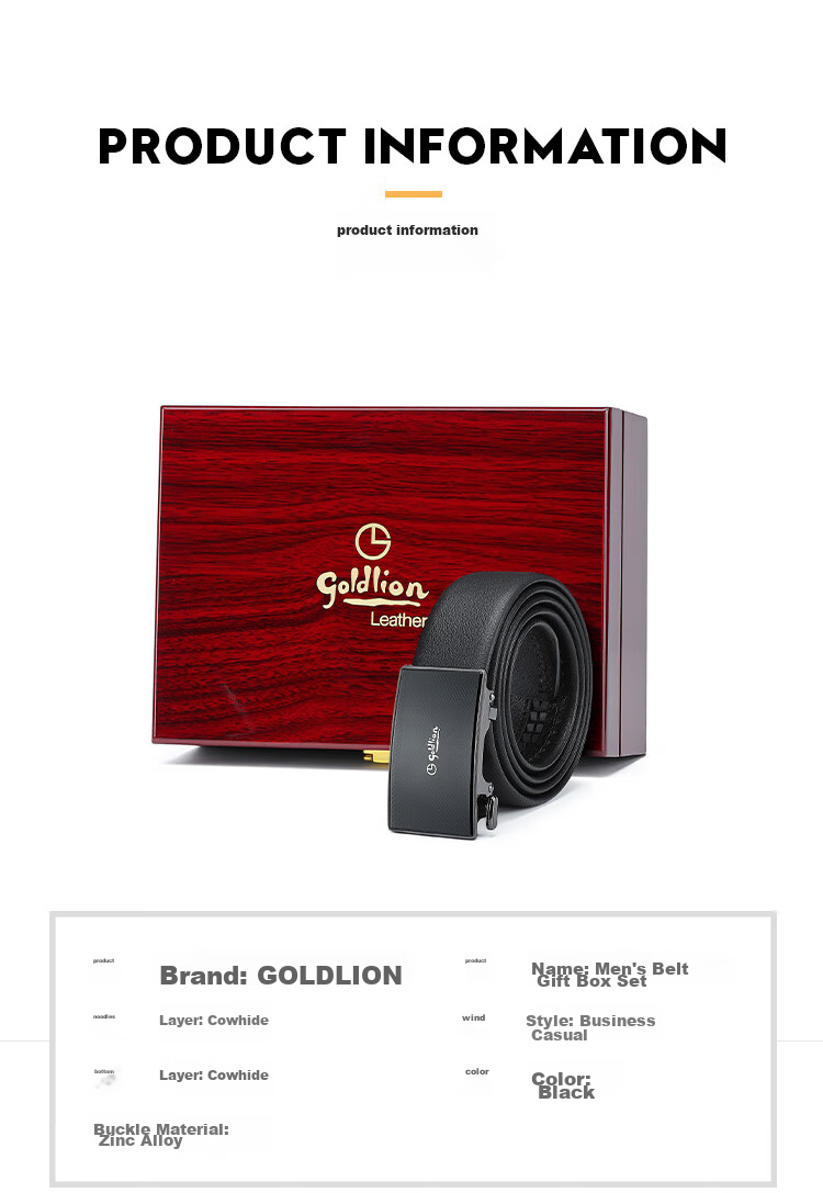 Goldlion Men's Leather Belt with Inner Buckle, Automatic Buckle Waistband, High-End Rosewood Gift Box Set, Birthday Gift for Gifting 10
