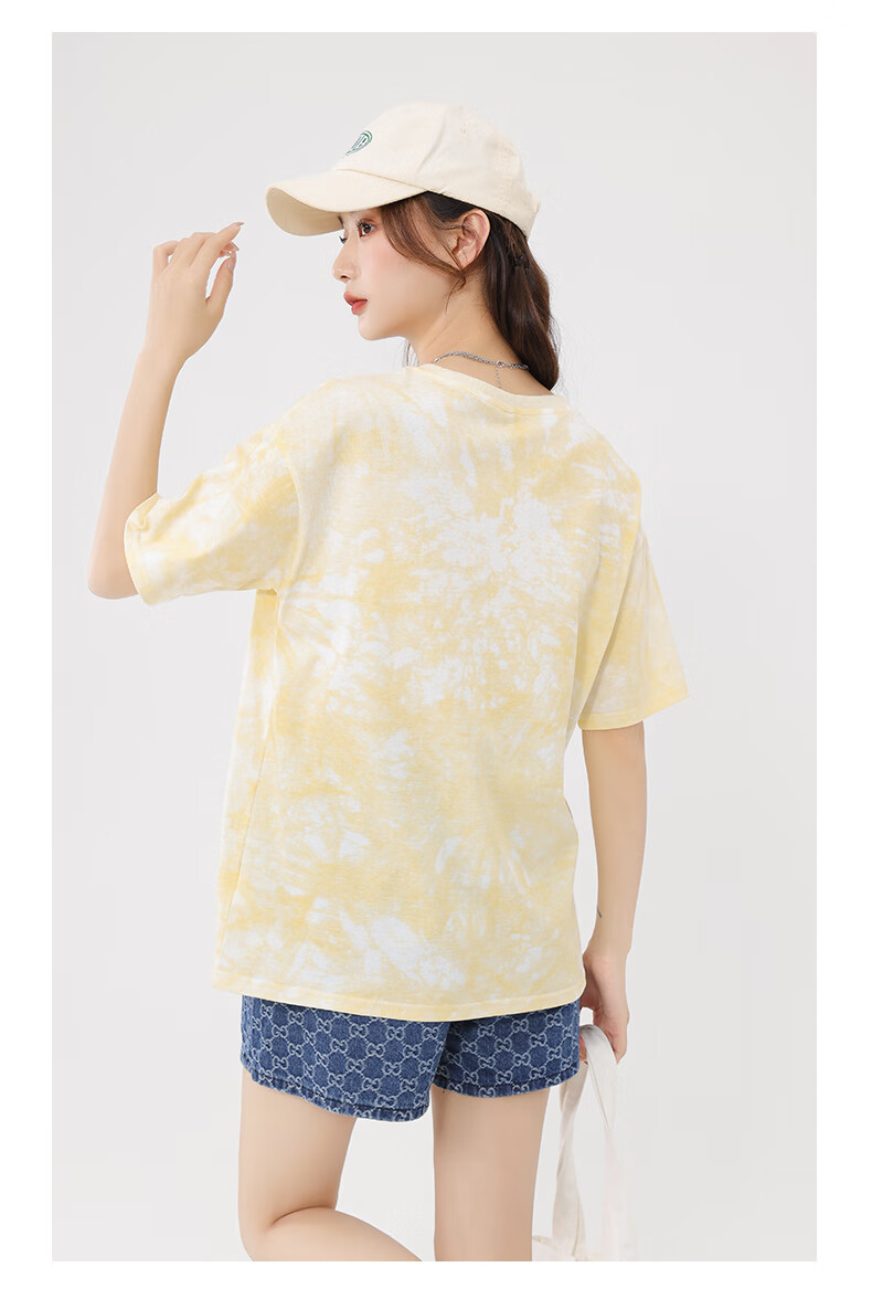 Baleno 100% Pure Cotton Dopamine Tie-Dye Short-Sleeve T-Shirt for Women, Summer 2025 New Women's Clothing, Round Neck Loose Half-Sleeve 20