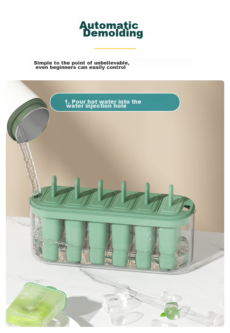 Baicaoyuan Ice Cube Mold, Flip Ice Tray, Ice Maker Box with Lid, Food-Grade Freezing Tool Mold, Green, 32 Compartments 8