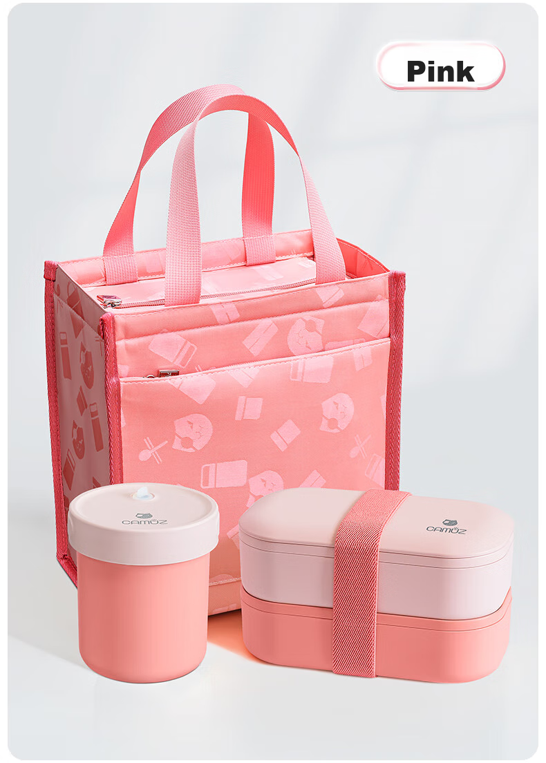 CAMUZ Bamboo Fiber Pro Double-Layer Lunch Box Bento Box, Japanese Style, Microwave Safe, 1200ML, White And Black, 3-Piece Set 8