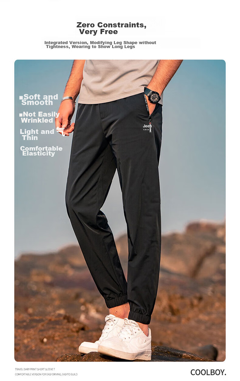JEEP SPIRIT Men's Sports Pants, Summer Quick-Dry Ice Silk Pants, Straight-Leg Trousers for Men, Breathable Running Casual Pants, Black 4XL 3