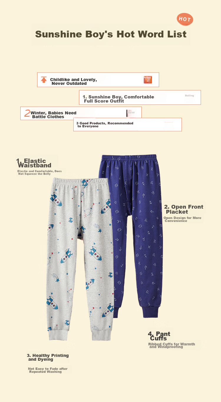 Nanjiren Children's Autumn And Winter Cotton Thermal Pants, Boys' Long Johns, Big Kids' Pajama Pants, Student Warm Trousers, 2-Pack, White + Blue, Size 110 2