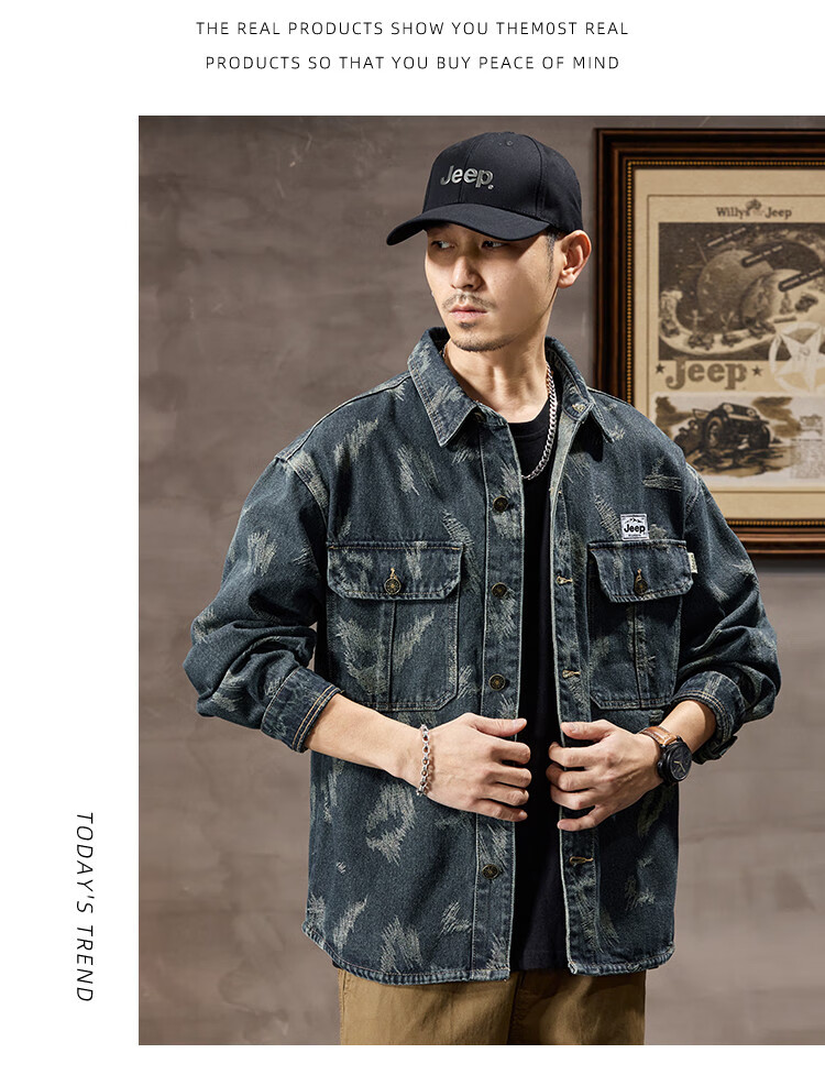 JEEP High-End Denim Jacket for Men, New Spring And Autumn Style 2026, Long-Sleeve Work Shirt, Casual Jacket, Men's Outerwear 3
