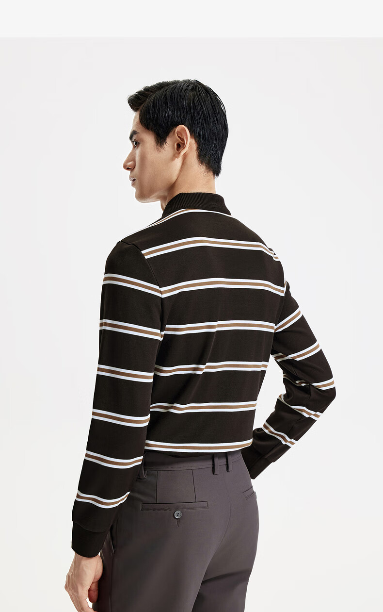 Goldlion High Cotton Content 24 Autumn Winter Comfortable Fashion Business Striped Long Sleeve Polo Shirt Men Brown-57 XXL 6