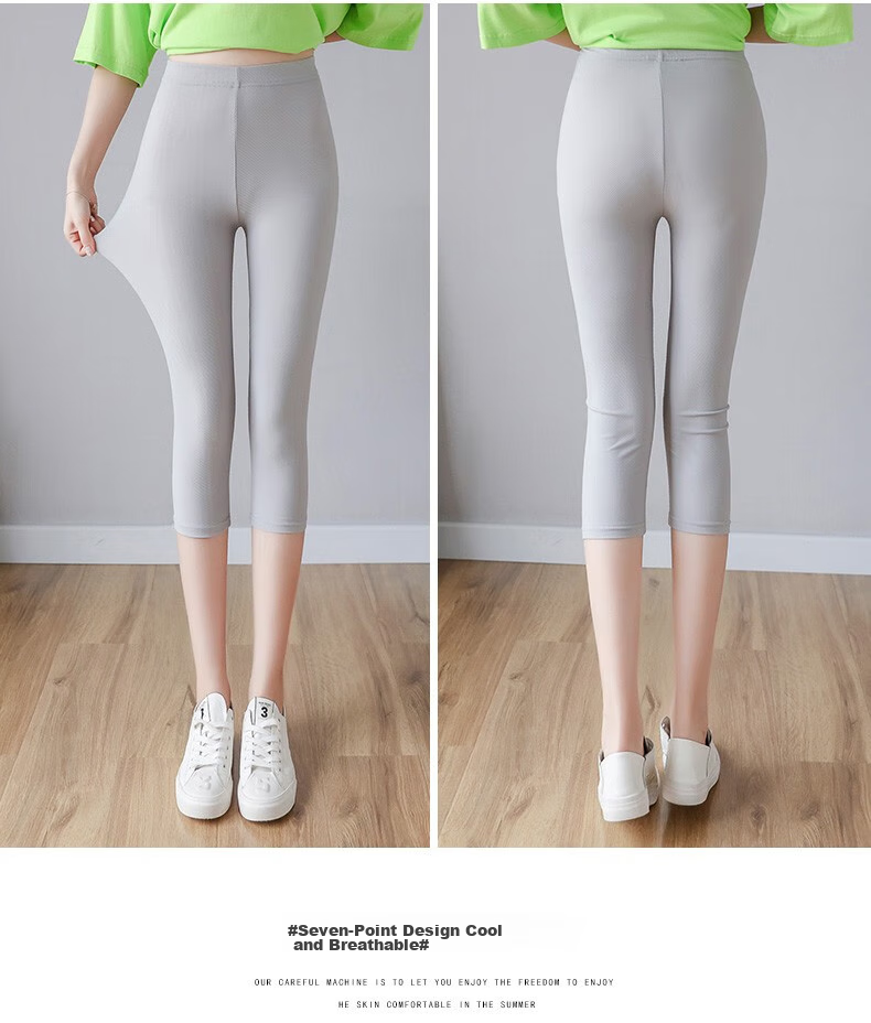 LangSha Ice Silk Leggings for Women, Lightweight Summer Elastic Seven-Point Pants, High-Waist Slimming Sun Protection Tight-Fitting Trousers for Outer Wear 16