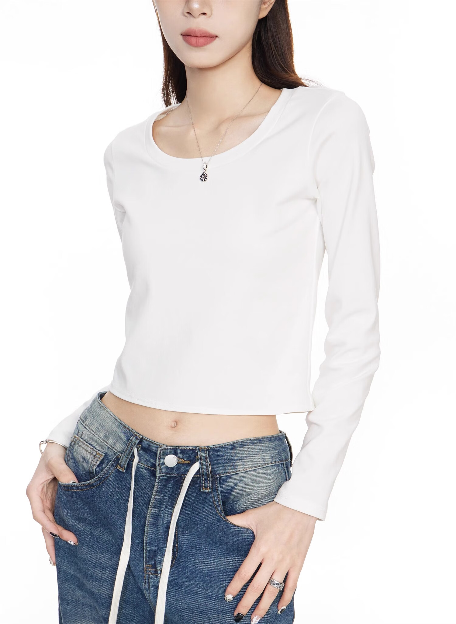 NOME Long-Sleeve T-Shirt for Women, New Early Autumn Style, Hot Girl Inner Wear, Short High-Waist Top, White, XL 8