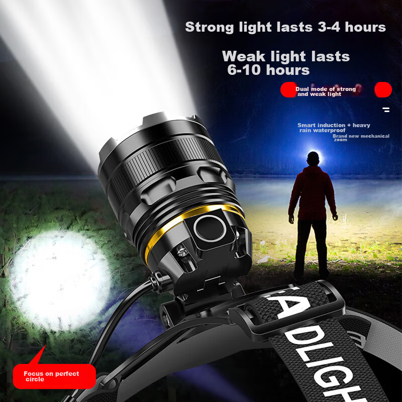 Dipuer Strong Waterproof Headlamp, Ultra-Bright Light Sensor, Head-Mounted Illumination Lamp, Outdoor Night Fishing, Mountain Climbing, Beach Combing, Construction Site, Small Mining Lamp