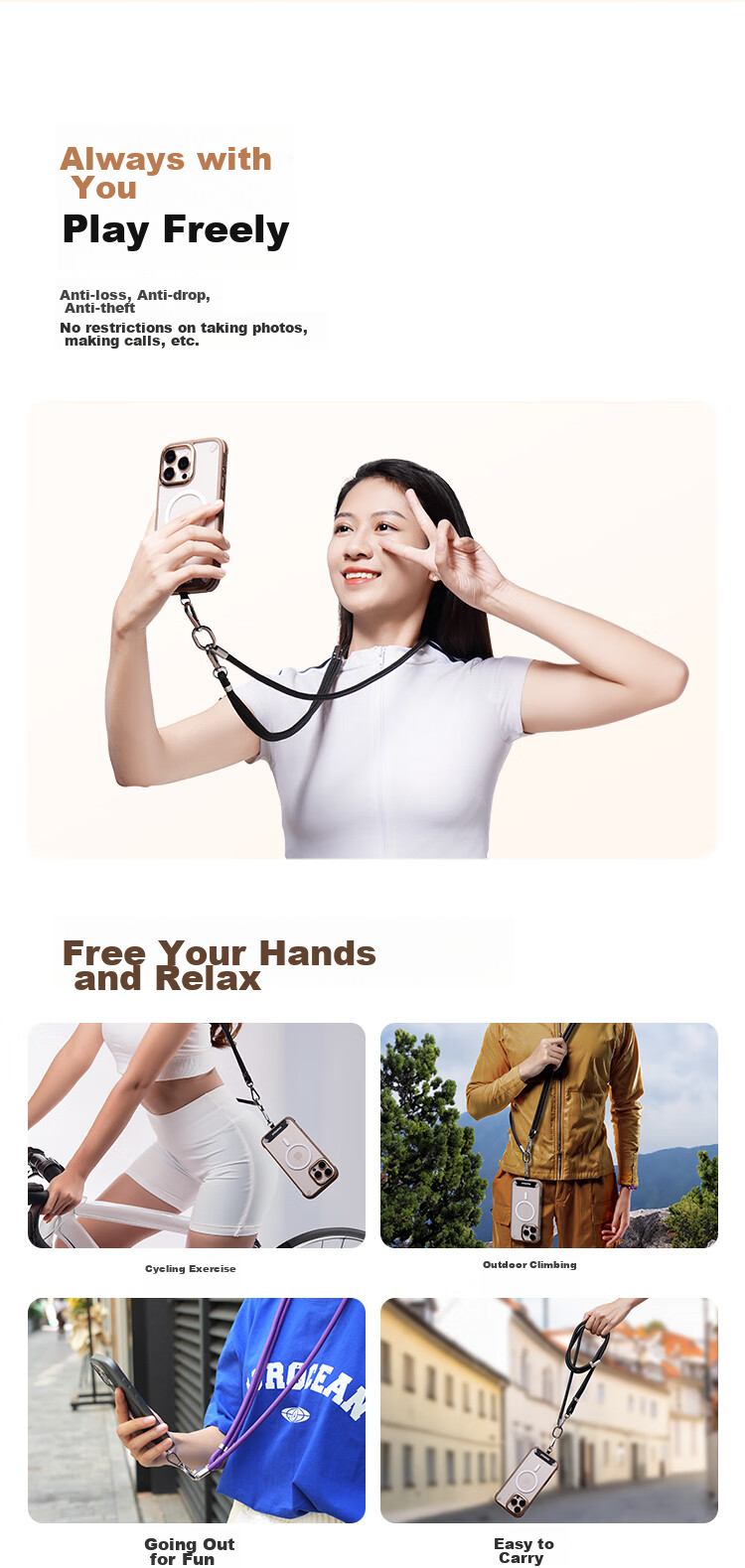 MOMAX Adjustable Phone Lanyard, Neck Strap, Anti-Theft Cord, Anti-Loss Phone Case, Patch Clip, Outdoor Drop Protection, Suitable for Apple, Huawei, Android, Unisex 5