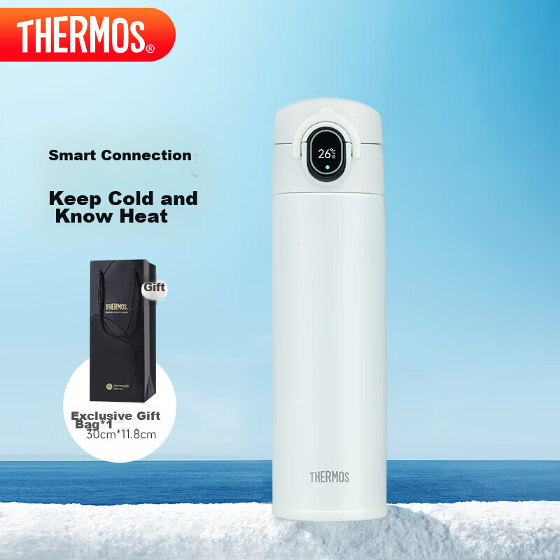 THERMOS Smart Insulated Mug 470ml, High-End Temperature Display Water Bottle for Men And Women, Birthday Gift, TEEA-470S, New White