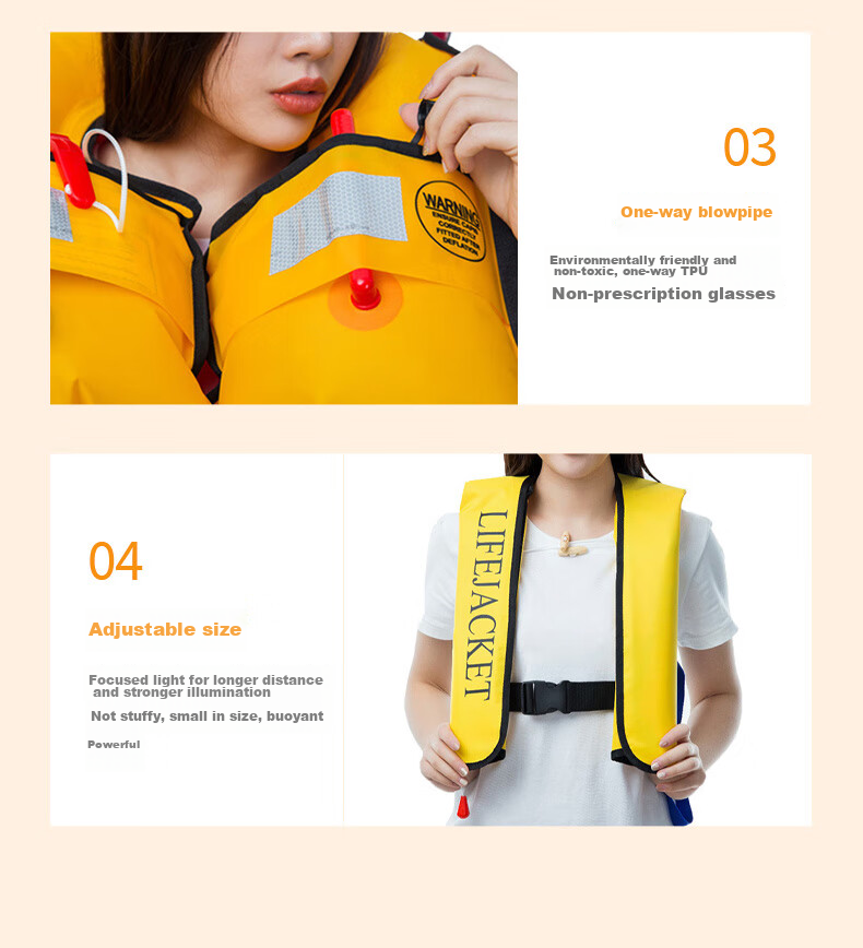 ASORAIN Red Automatic Inflatable Life Jacket, Professional Fishing Rescue Boat, Thickened Portable Foldable Equipment with High Buoyancy Vest 5