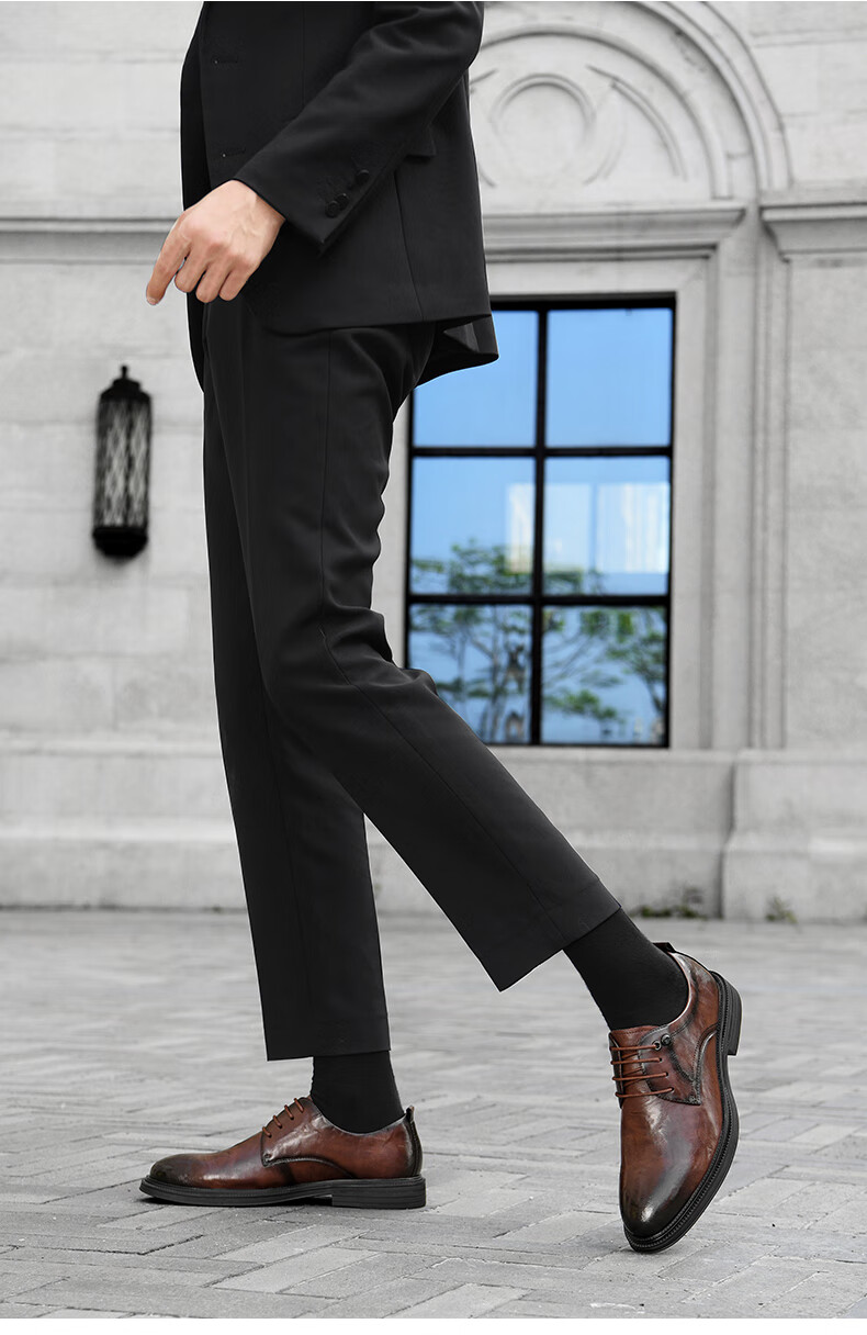 HLA Men's Leather Shoes, Trendy Business Formal Wear, Height-Increasing Derby Shoes HAAPXM4DAO286, Black Heightening, Size 38 6