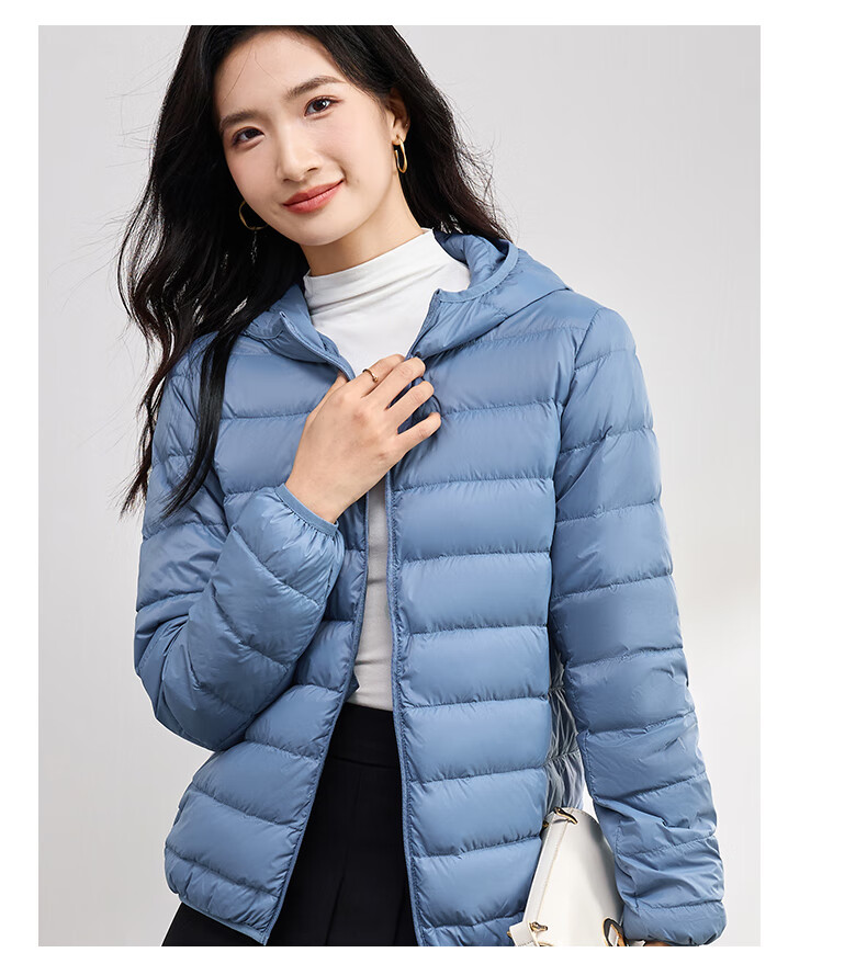 JEANSWEST 2025 Winter Hooded Lightweight Short Down Jacket White Duck Down Warm Comfortable Light Blue XL 16