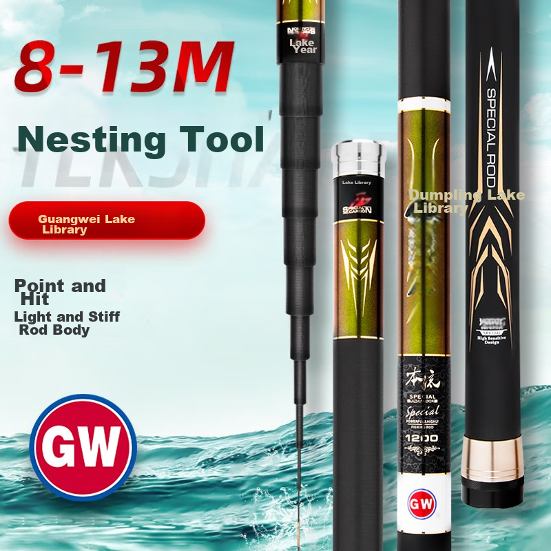 GW Hainian Lake Reservoir Long Rod, 9 Meters Fishing Rod, Ultra-Light And Ultra-Hard Carbon Fiber Platform Fishing Rod, Long Section Groundbait Rod, Hand Rod Fishing Rod