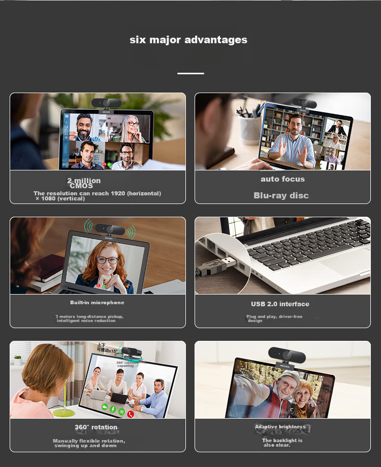 HIKVISION Computer Webcam, 1080P HD with Microphone, Wide-Angle USB, Auto Focus, External for Laptops And Desktops, Home Use, Video Conferencing, Live Streaming E12a 3