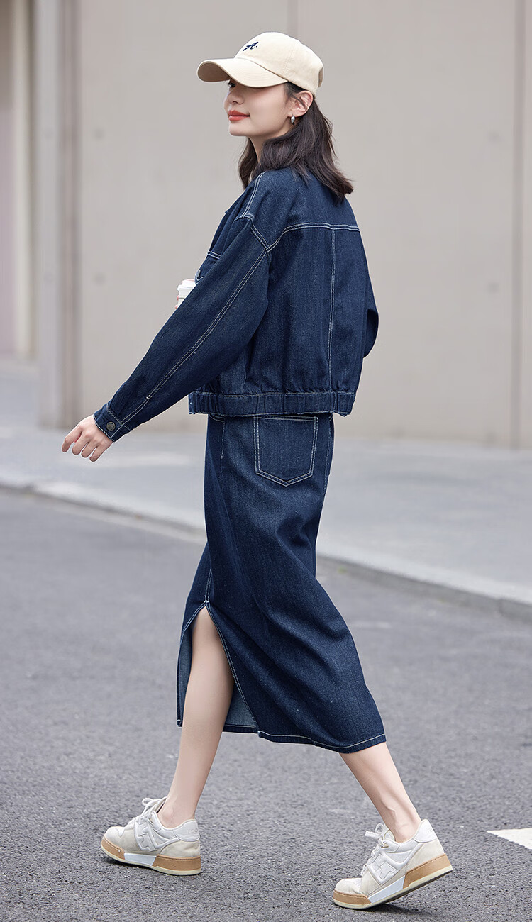 Dme Elastic Waist Denim Jacket with Small Lapel, Simple And Versatile Women's Short Denim Coat, Denim Blue, XL 3