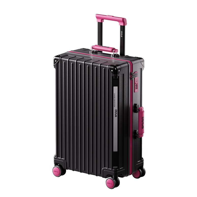 DULA Luggage, Stylish Multifunctional Suitcase with Cup Holder And USB Port, Travel Case with Password Lock, Trendy Black Rose Color, 20 Inches
