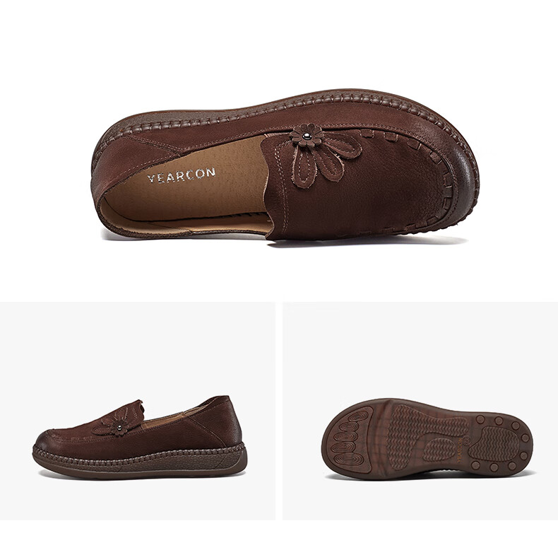 Yierkang Women's Slip-On Soft-Soled Shoes for Middle-Aged And Elderly Mothers, Commuter Leather Shoes 29635W Brown 39 10