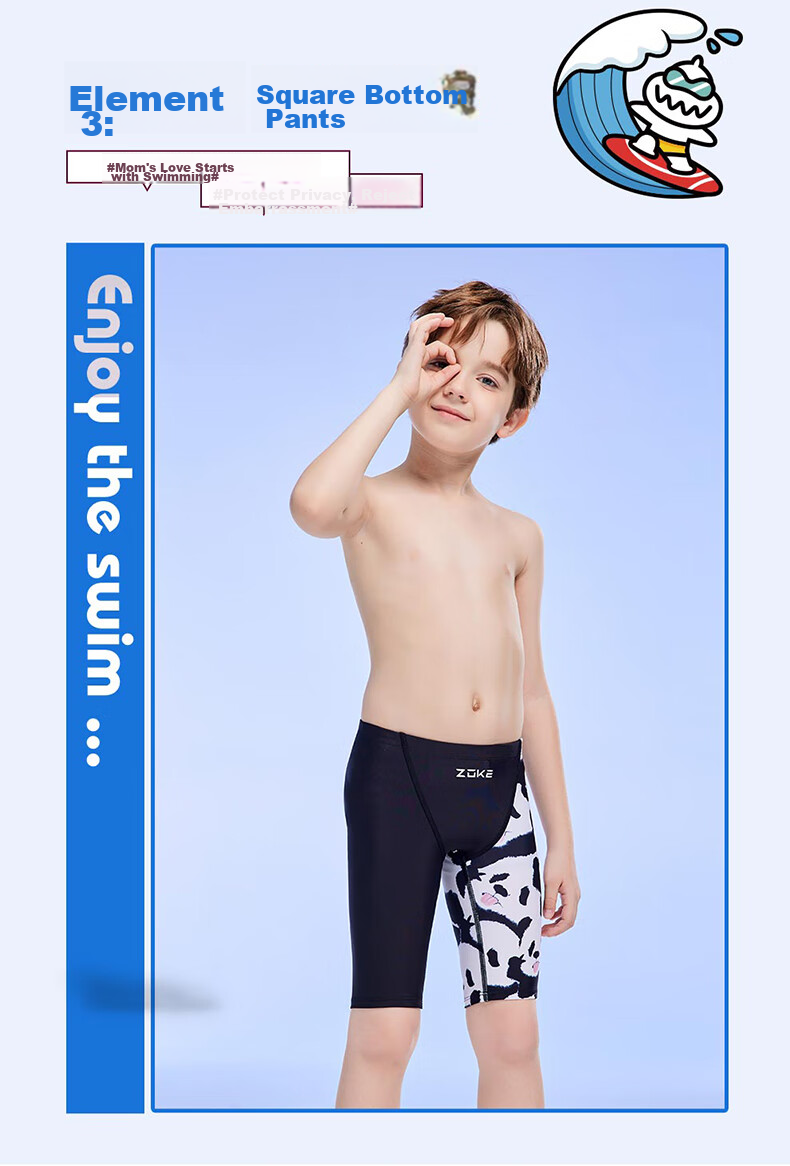 ZOKE Children's Swimwear, Boys' Knee-Length Swim Shorts, Sports Quick-Drying Swim Trunks, 123526882, Black And White Panda Pattern, Size 160 5
