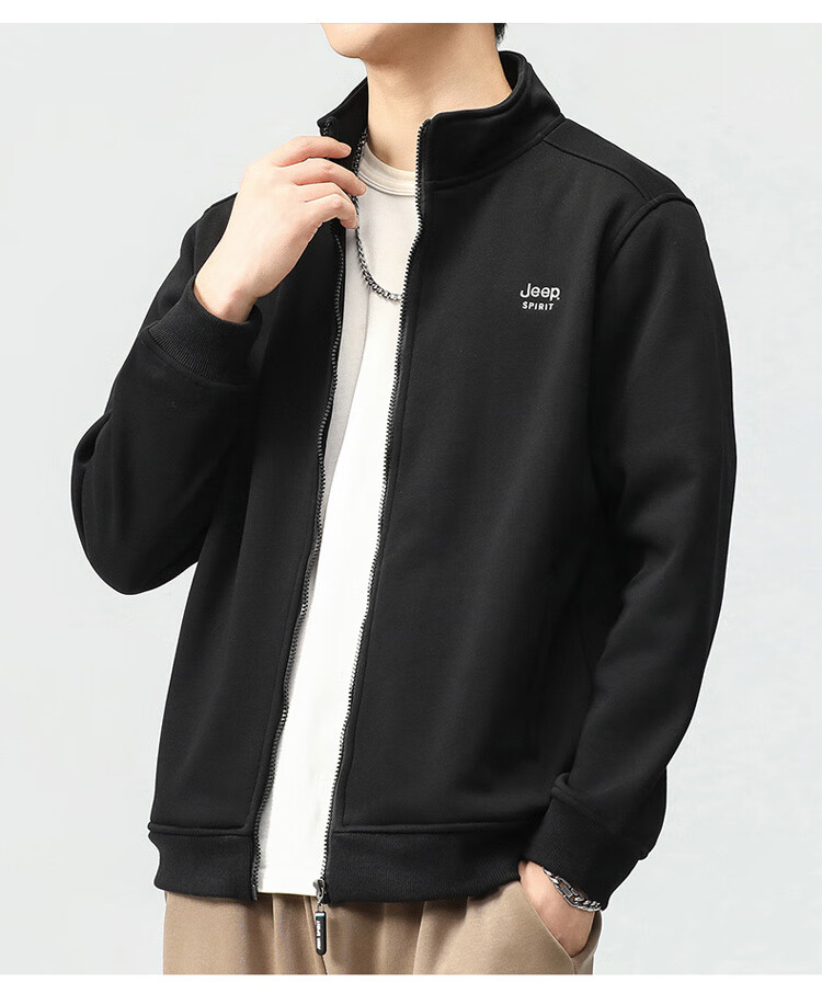 JEEP SPIRIT Men's Jacket, Sweatshirt for Autumn, Loose Casual Trendy Stand-Collar Top, Black, XL 23
