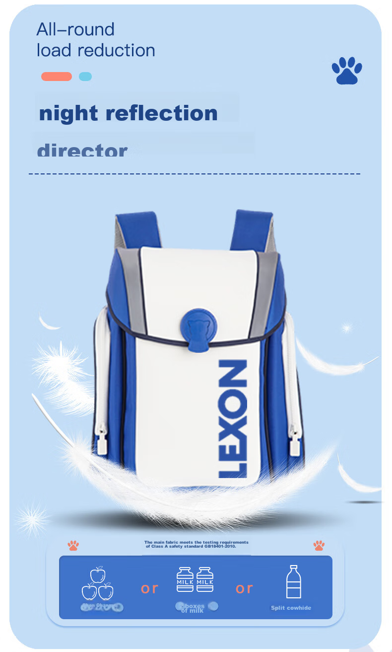 LEXON Schoolbag for Primary School Girls, Spine Protection Children's Backpack for Grades 1-3 Boys, Lightweight Reflective Double Shoulder Bag with Reduced Load 4