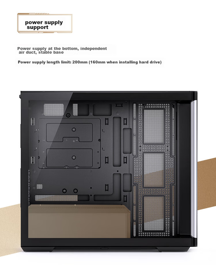 JONSBO D400 Black ATX Panoramic Case (Without Pillar Curved Glass, Dual 360mm Radiator Support, ATX PSU, 10 Fan Positions, Type-C Gen2 10Gbps+) 12