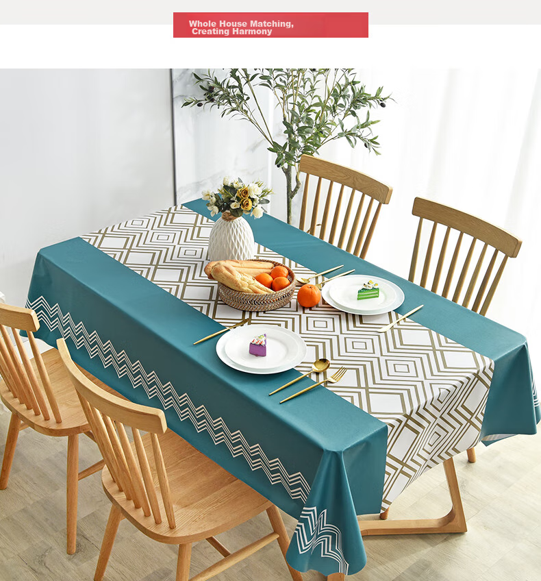 MOON TIME Tablecloth, Fabric Waterproof And Oil-Proof, Washable Dining Table Cover, Rectangular Table Mat for Restaurant, PVC Table Pad, Dining Mat, 140*180 4