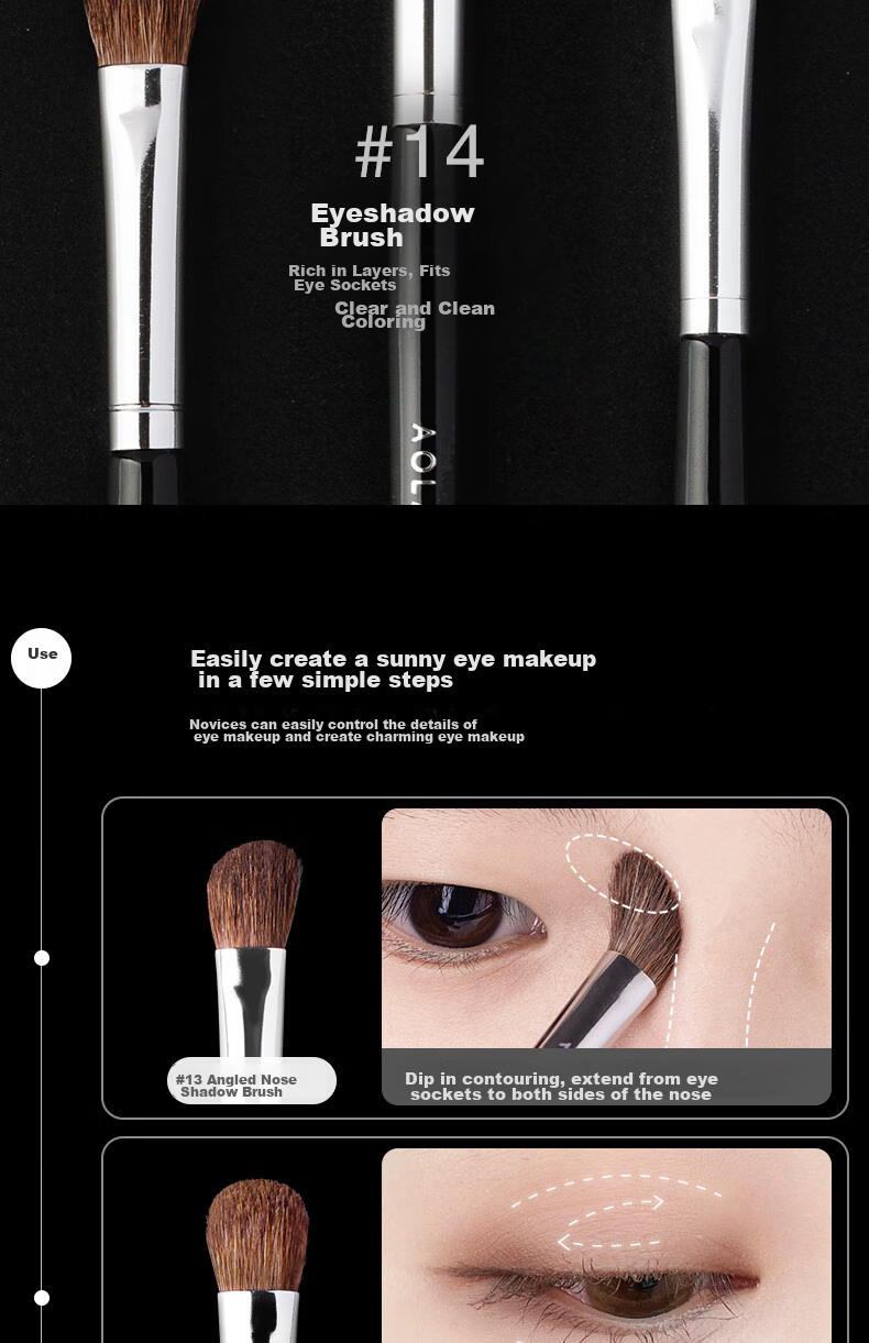 AOLANLA Master Series Professional Eyeshadow Brush Set: Small Horse Hair Makeup Brushes for Nose Shadow, Eye Contouring, Blending, And Detail Brushing 3