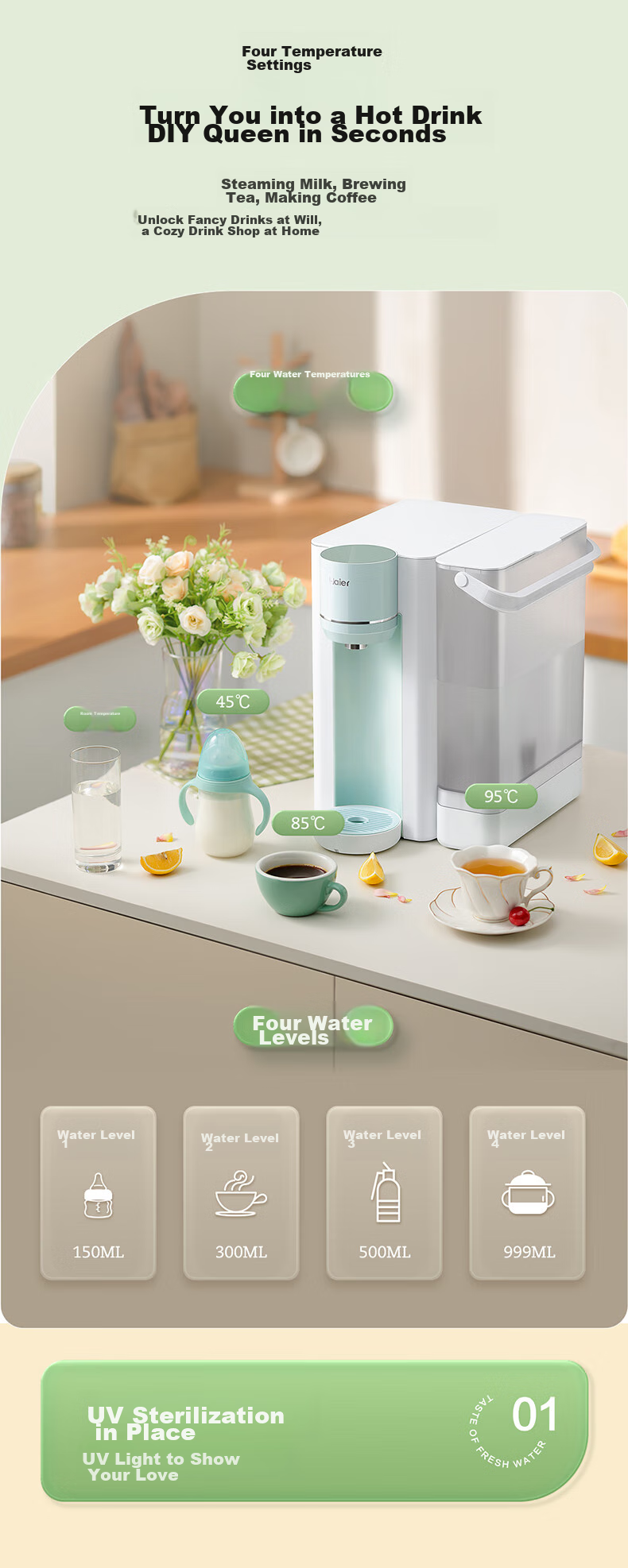 Haier Desktop Water Purifier, Light And Fresh Hot Water Dispenser, Dual Water Tank, Dual Antibacterial, No Installation Required, Heating And Direct Drinking All-In Machine, Non-Dual Phenol Water Dispenser HCF75-2LXWZU1 12