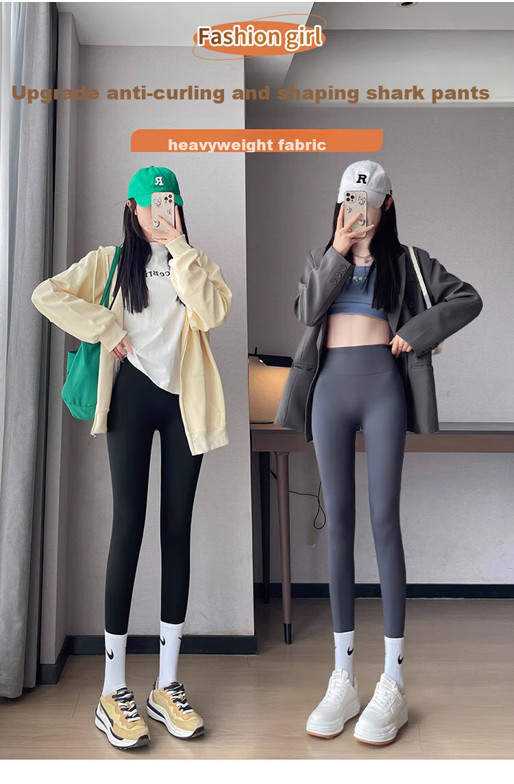 LangSha Shark Leggings for Women, Fleece-Lined, Suitable for Spring And Autumn Wear, High-Waisted, Butt-Lifting, Tight-Fitting, Slimming Yoga Pants 1