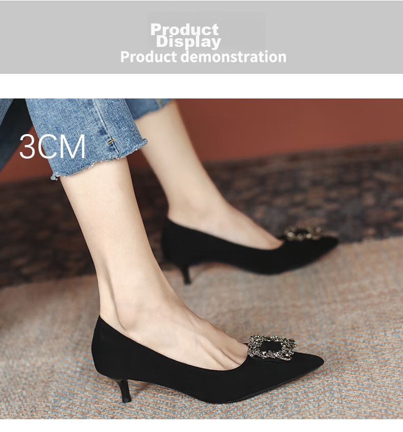CARTELO Rhinestone Pointed Toe Pumps Snowflake Buckle High Heels KCC-6688 Black (7cm) Size 39 8
