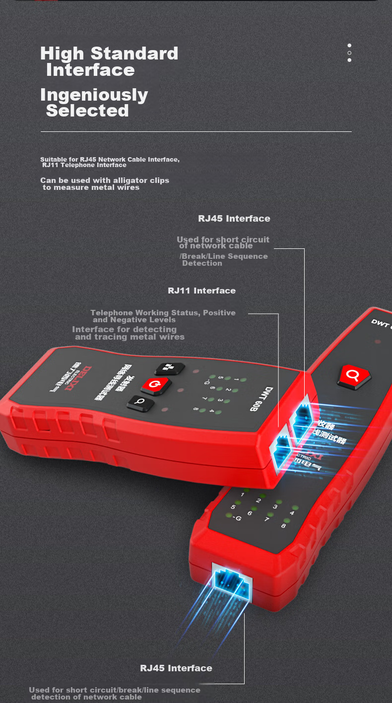 DELIXI ELECTRIC Multifunctional Cable Tester, Wire Tracker, Anti-Interference Telephone And Network Cable Tester, Home Use DWT 60B 12