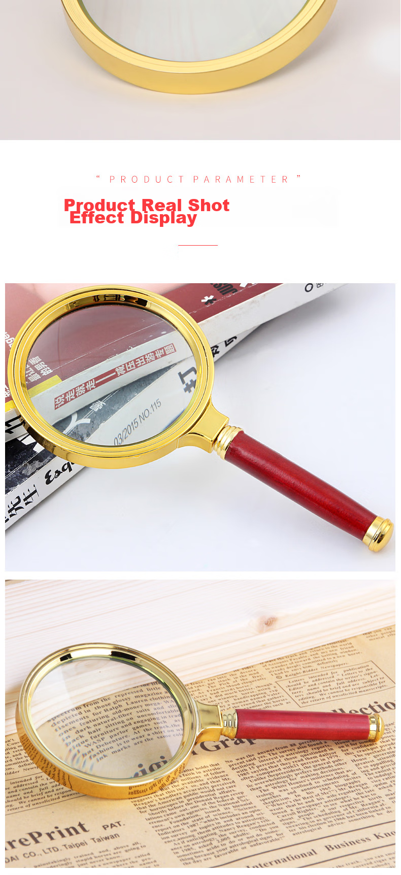 JAJALIN Optical Handheld 3x Magnifying Glass with Imitation Rosewood Frame, Plastic Edge, ABS Handle, 80MM Diameter 4
