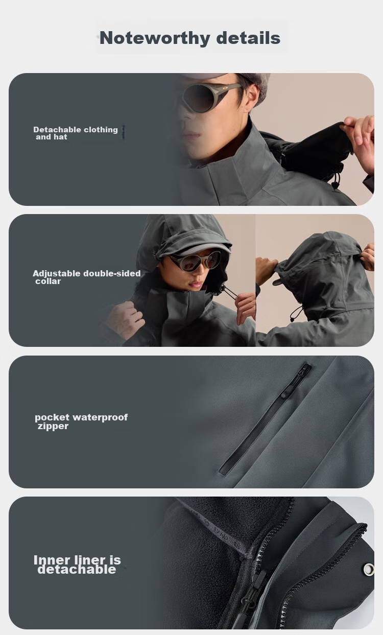 JD Original Chamois 500 Windbreaker Jacket for Men And Women, Stain-Resistant Waterproof Three-In New Year Coat, Misty Gray, XL 23