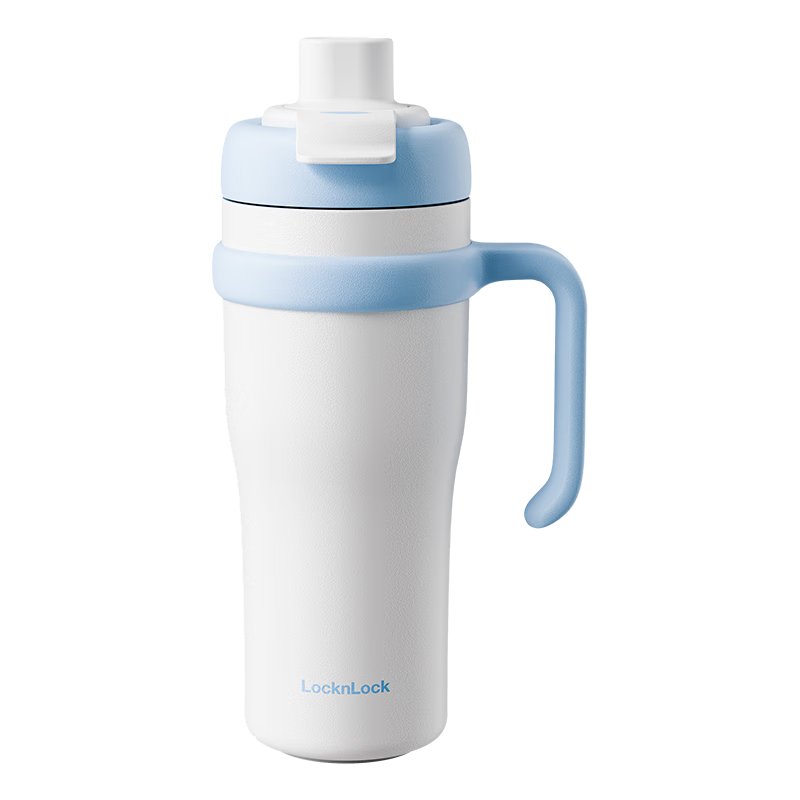 LOCK&LOCK Giant Ceramic-Coated Insulated Mug for Men And Women Students, Stylish Hot And Cold Water Bottle with Handle, 1L White