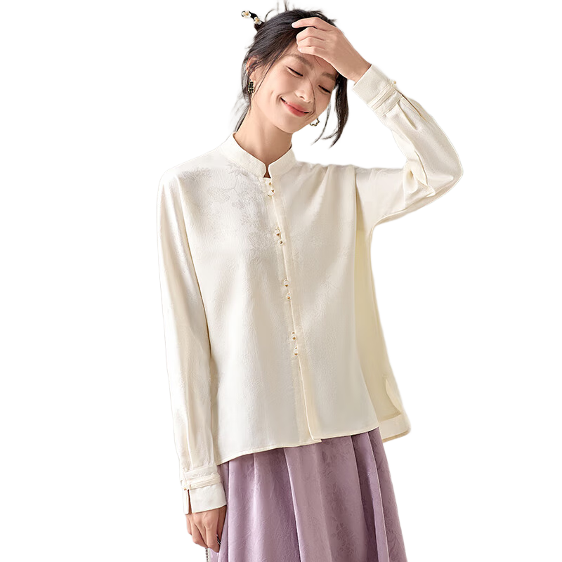 Chushen Spring And Autumn New Chinese-Style Long-Sleeve Shirt for Women, Suitable for New Year's Party Outfit, Oriental Minimalist Luxury Style Blouse Top S143C2003