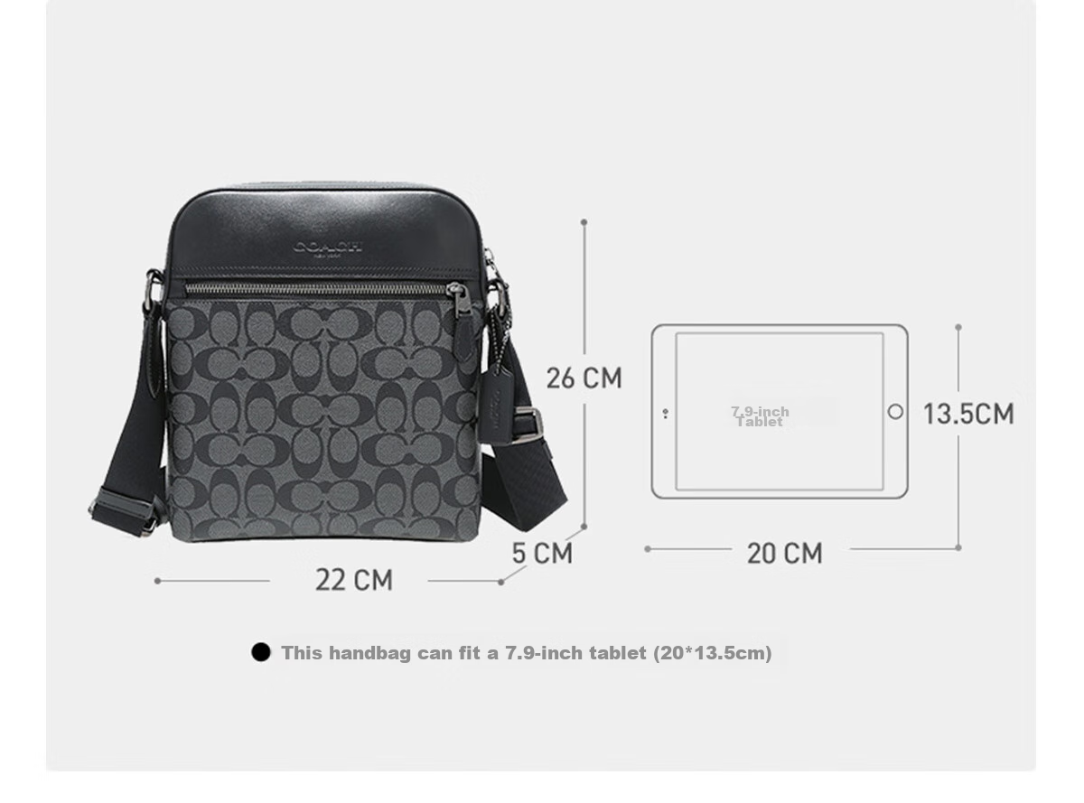 COACH [Brand Direct Supply] Men's HOUSTON Small Shoulder Crossbody Bag, Black And Gray, 4010 Yuan, New Year Gift 2