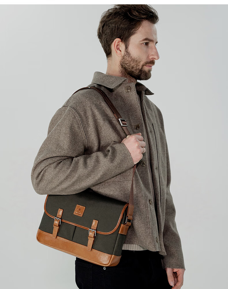 Hush Puppies Luxury Brand Men's Shoulder Bag, Casual Simple Crossbody Bag, Top-Grain Vintage Leather Small Square Bag, Blue 4