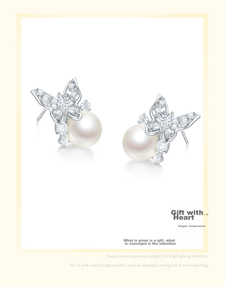 CHOW TAI SENG [Birthday Gift] Silver Pearl Stud Earrings for Women, Butterfly Fashion High-End Design Silver Earrings for Girlfriend 6