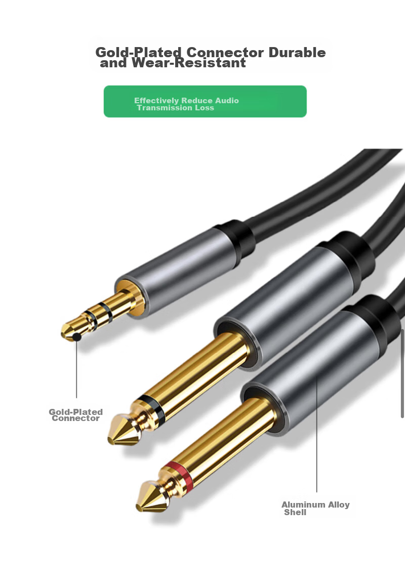 Beishanque 3.5mm to Dual 6.5mm Y-Split Male to Male Audio Cable, Phone Laptop Computer Speaker Connection Cable, 1 Meter BSQ-Y221 9