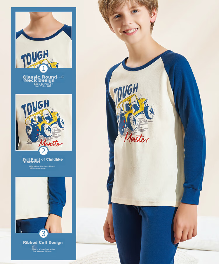 LangSha [7A Antibacterial] Children's Autumn Underwear Set, Boys' Pure Cotton Thermal Underwear, Fall And Winter Youth Warm Pajamas, Size 130 5