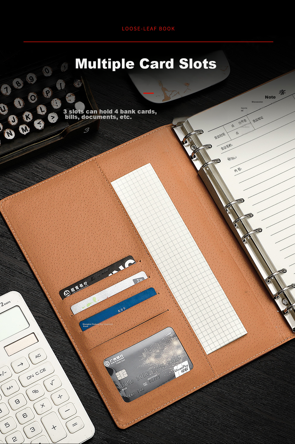 Jiaranheng Large Conference Notebook, Thickened Notepad with Detachable Pages, Journal, Office Stationery, 16K Work Notebook, Business Leather Cover Notebook, Customizable - 16K Brow 5